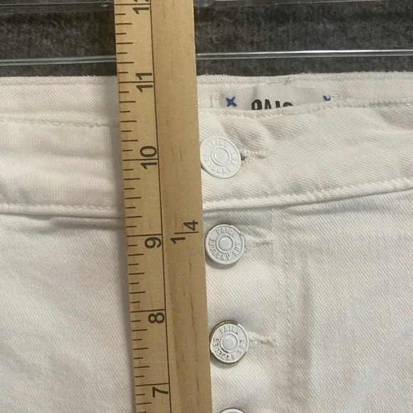 Paige Sarah Longline‎ Denim Shorts Womens 32 White Frayed Distressed Button Fly - Picture 7 of 9